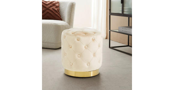 HOCKER Samt Kiefer Goldfarben, Beige - Beige/Goldfarben, Trend, Holz/Textil (37,5/40/37,5cm) - Xora