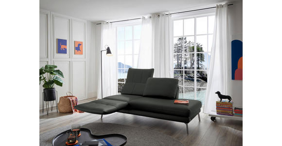 RÉCAMIERE in Echtleder Dunkelgrau - Chromfarben/Dunkelgrau, Design, Leder/Metall (209/85-109/95-16cm) - Dieter Knoll