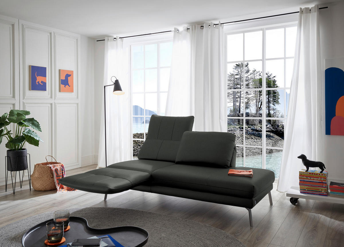 RÉCAMIERE in Echtleder Dunkelgrau  - Chromfarben/Dunkelgrau, Design, Leder/Metall (209/85-109/95-16cm) - Dieter Knoll