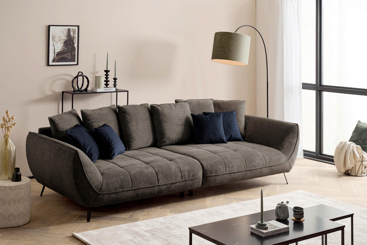 BIGSOFA Flachgewebe Braun  - Schwarz/Dunkelblau, Design, Textil/Metall (311/95/130cm) - Livetastic
