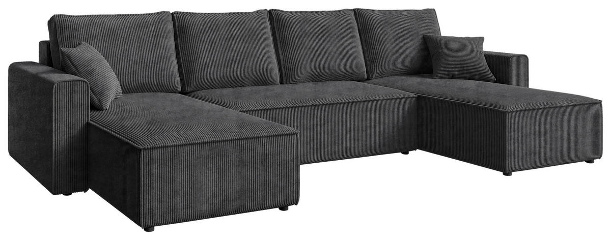 WOHNLANDSCHAFT Anthrazit Cord  - Anthrazit/Schwarz, KONVENTIONELL, Kunststoff/Textil (140/305/140cm) - Carryhome