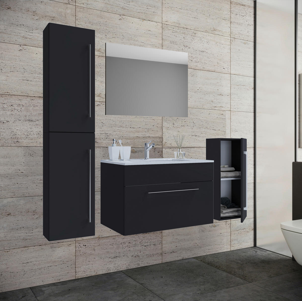 BADEZIMMER 5-teilig  in 126 cm  - Weiss/Alufarben, Modern, Keramik/Holzwerkstoff (126cm) - MID.YOU