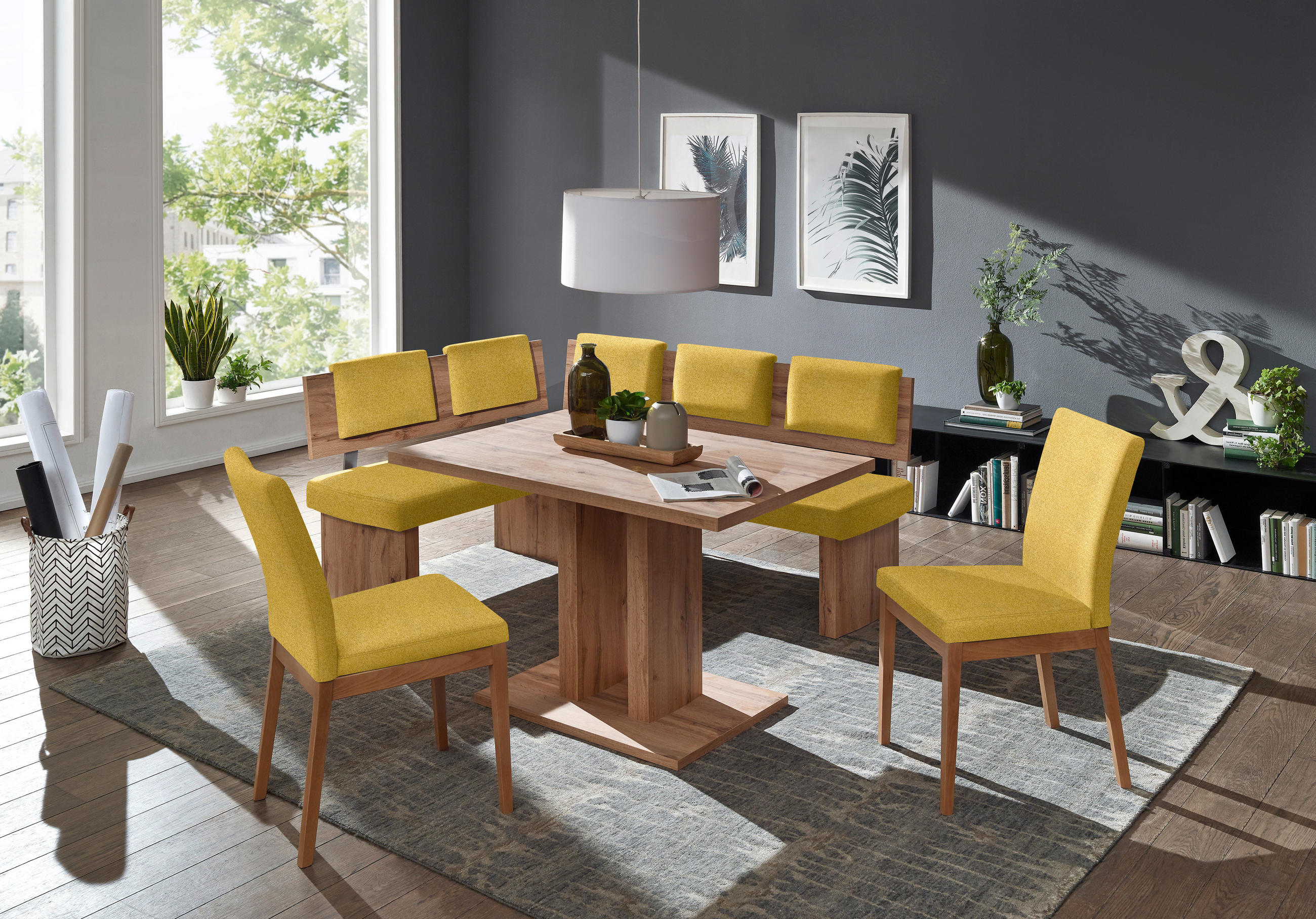 ECKBANK 140/180 cm  in Eichefarben, Senfgelb  - Eichefarben/Senfgelb, KONVENTIONELL, Holzwerkstoff/Textil (140/180cm) - Cantus