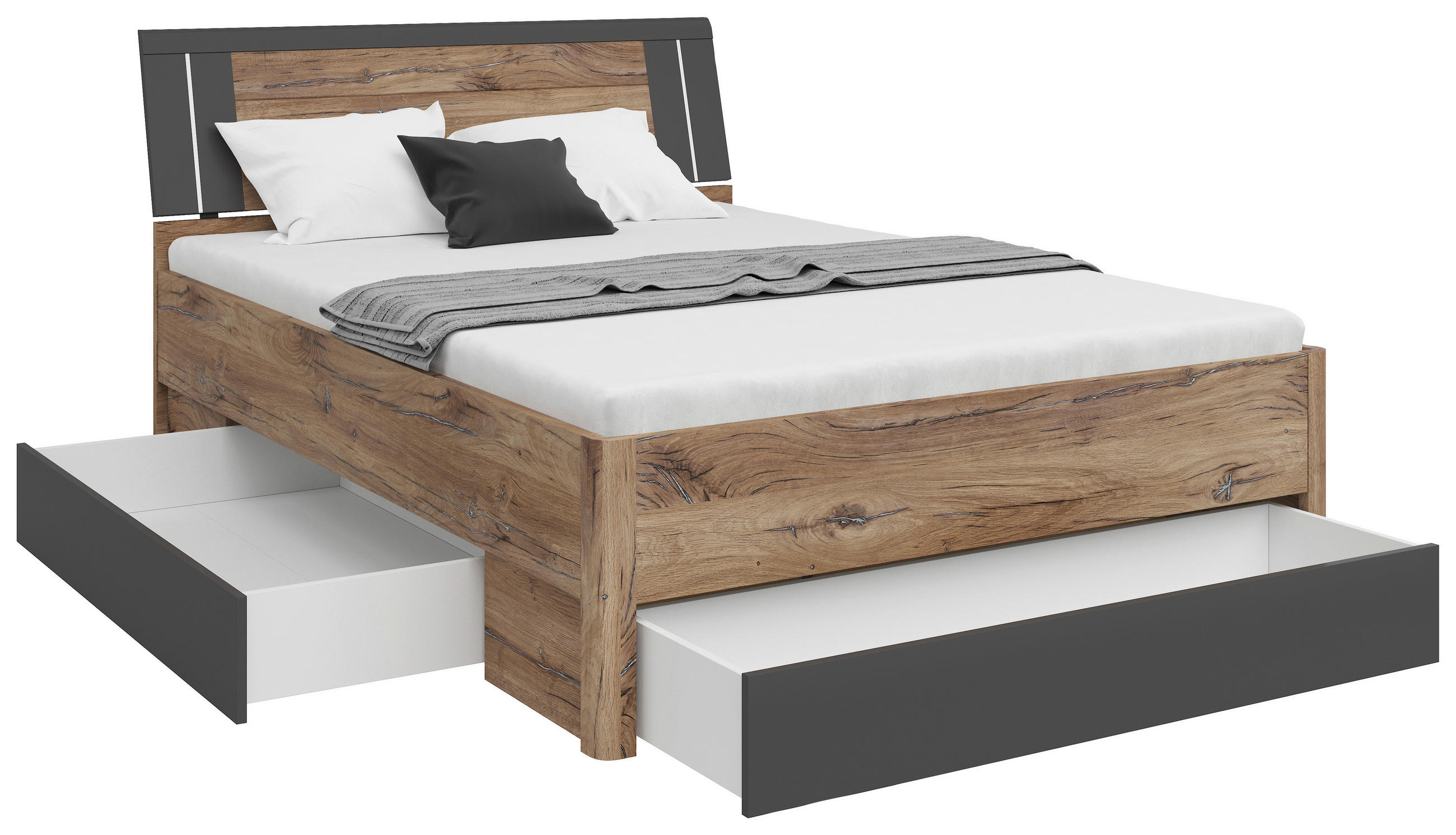 STAURAUMBETT 140/200 cm  in Graphitfarben, Eiche dunkel  - Eiche dunkel/Eichefarben, KONVENTIONELL, Holzwerkstoff (140/200cm)