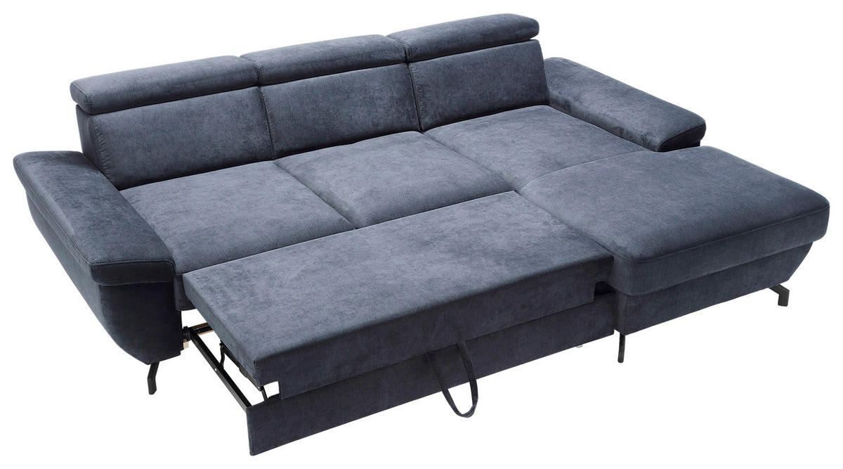 ECKSOFA RIMA Dunkelblau Velours  - Silberfarben/Dunkelblau, MODERN, Textil/Metall (262/182cm) - Trendmanufaktur