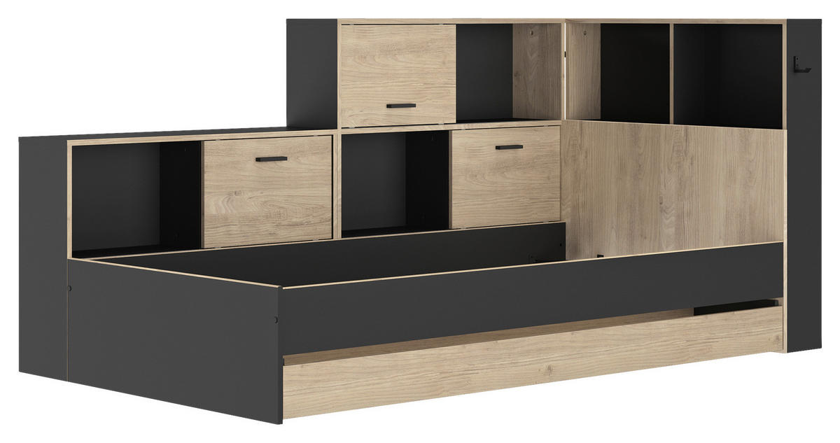 STAURAUMBETT 90/200 cm  in Schwarz, Kastanienfarben  - Kastanienfarben/Schwarz, MODERN, Holzwerkstoff (90/200cm) - MID.YOU