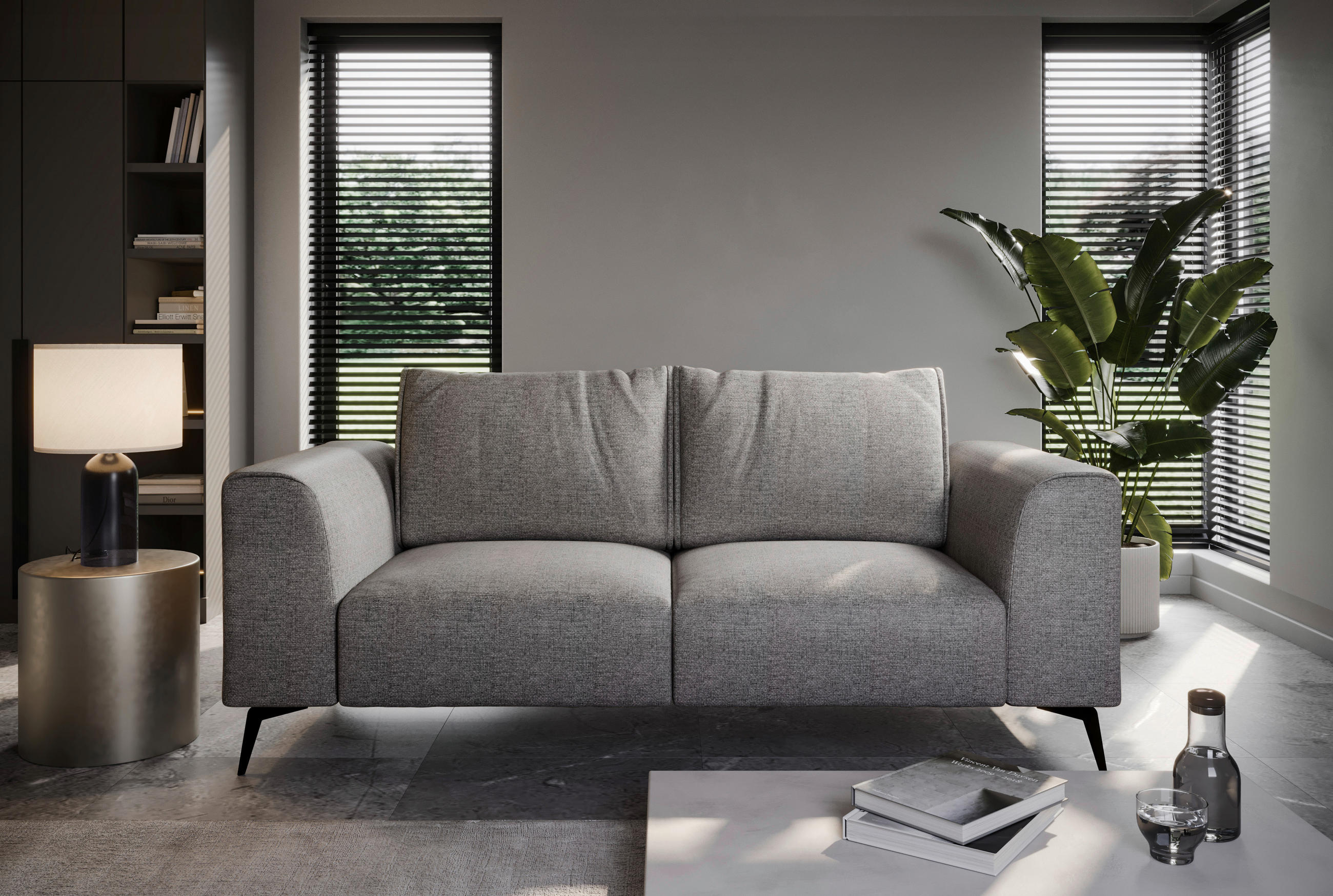 2-SITZER-SOFA beflockt Dunkelgrau  - Dunkelgrau/Schwarz, Design, Holz/Textil (186/88/90cm) - MID.YOU