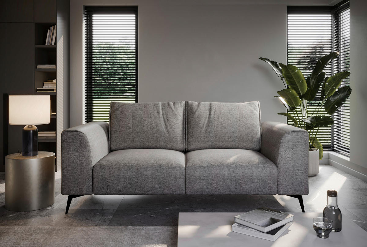 2-SITZER-SOFA in beflockt Dunkelgrau  - Dunkelgrau/Schwarz, Design, Holz/Textil (186/88/90cm) - MID.YOU