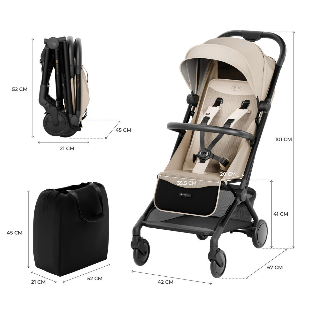 BUGGY Pilot 2  - Beigebraun, Basics, Kunststoff/Textil (67/42/101cm) - Kinderkraft