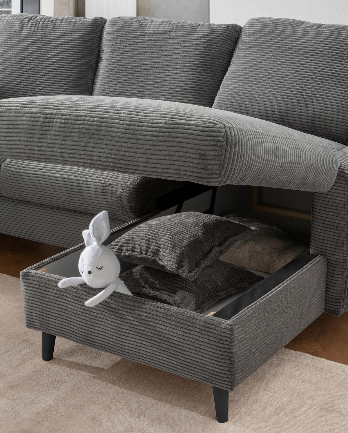 ECKSOFA Grau Cord  - Schwarz/Grau, Design, Holz/Textil (228/150cm) - P & B
