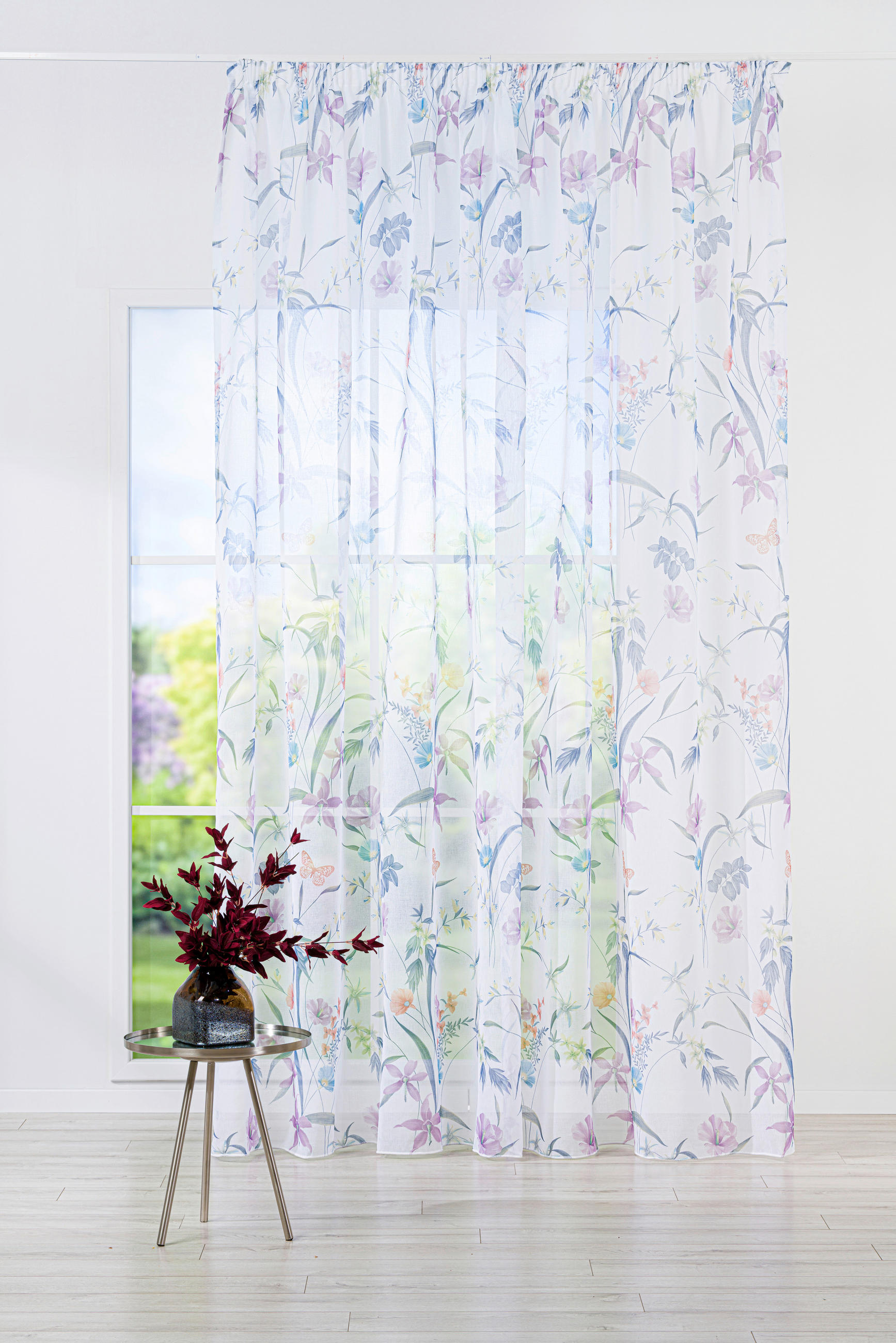 Perdea Confecționată transparent  - albastru, Basics, textil (24/31/3cm)