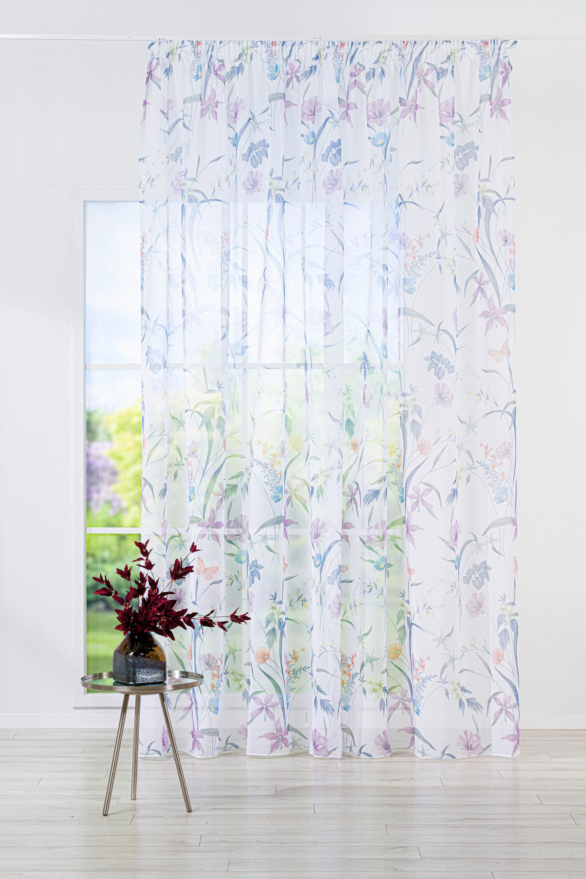 Perdea Confecționată transparent  - albastru, Basics, textil (24/31/3cm)