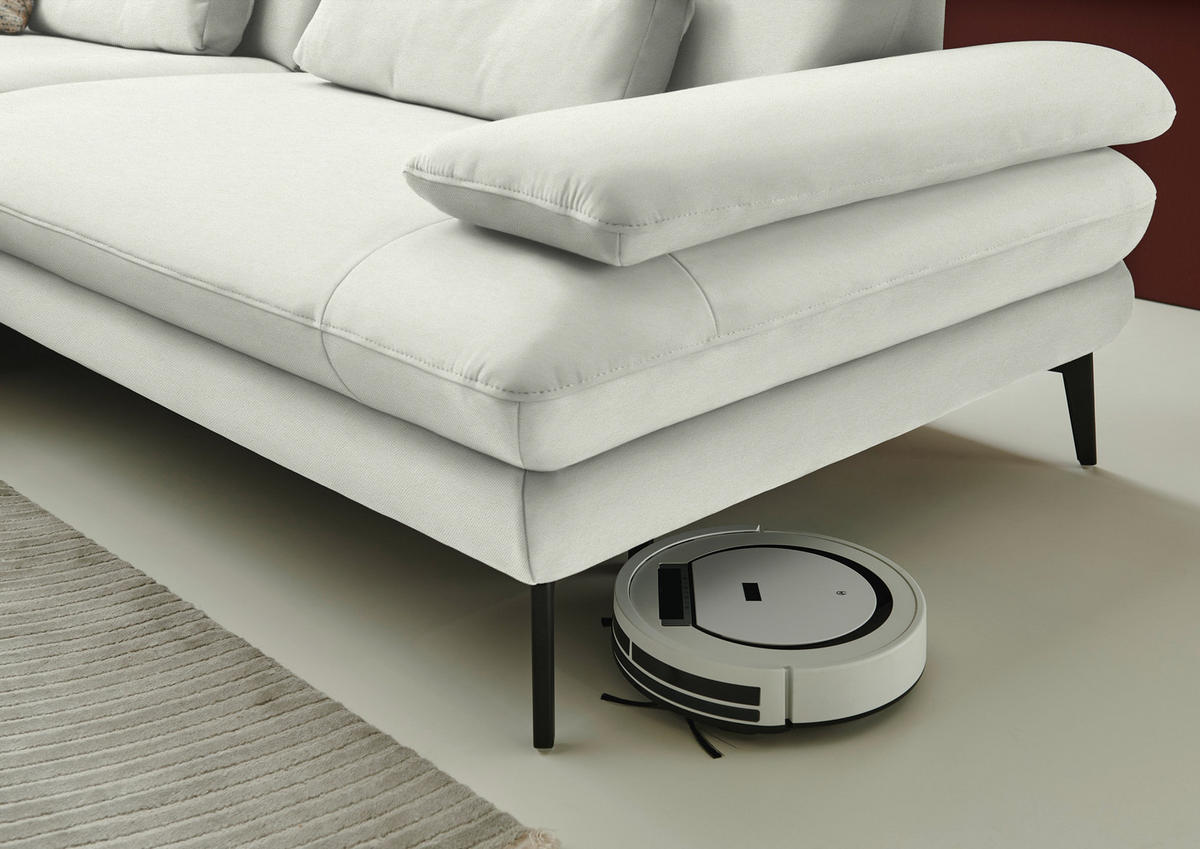 ECKSOFA Chenille, Flachgewebe Weiss  - Weiss/Schwarz, Design, Textil/Metall (180/284cm) - Dieter Knoll