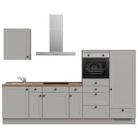 KÜCHENBLOCK 300 cm   in Grau, Eiche dunkel  - Eiche dunkel/Schwarz, MODERN, Holzwerkstoff/Metall (300cm) - Nobilia