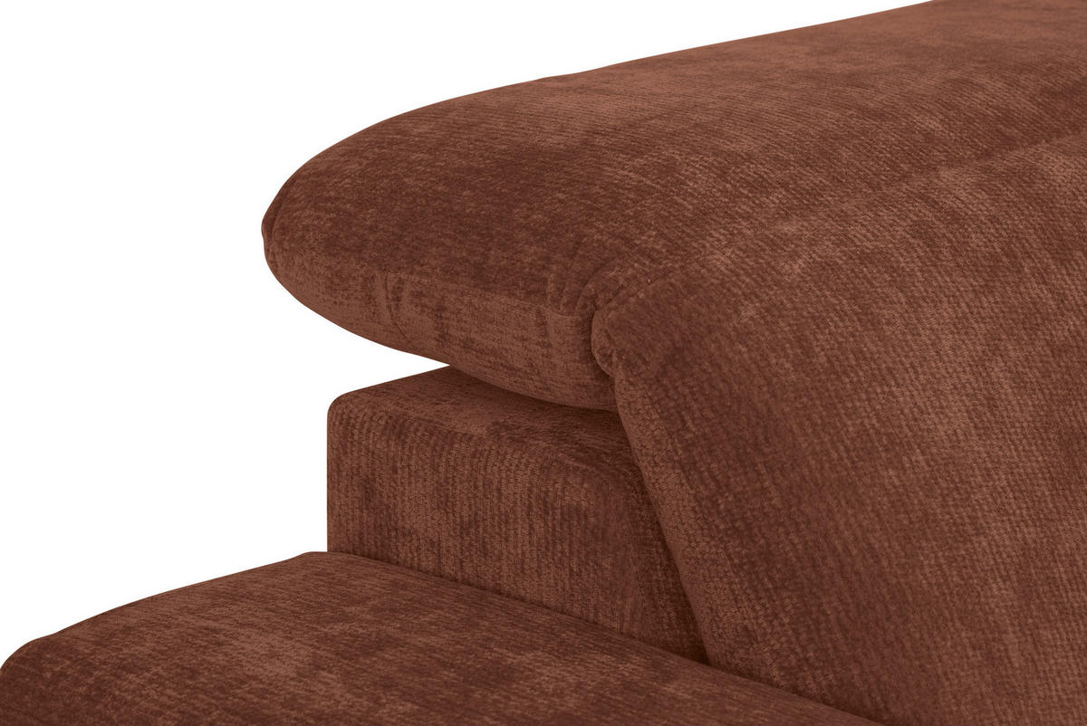 ECKSOFA Rotbraun Chenille Kopfteilverstellung, Sitztiefenverstellung  - Rotbraun/Schwarz, Design, Textil/Metall (307/243cm) - Xora