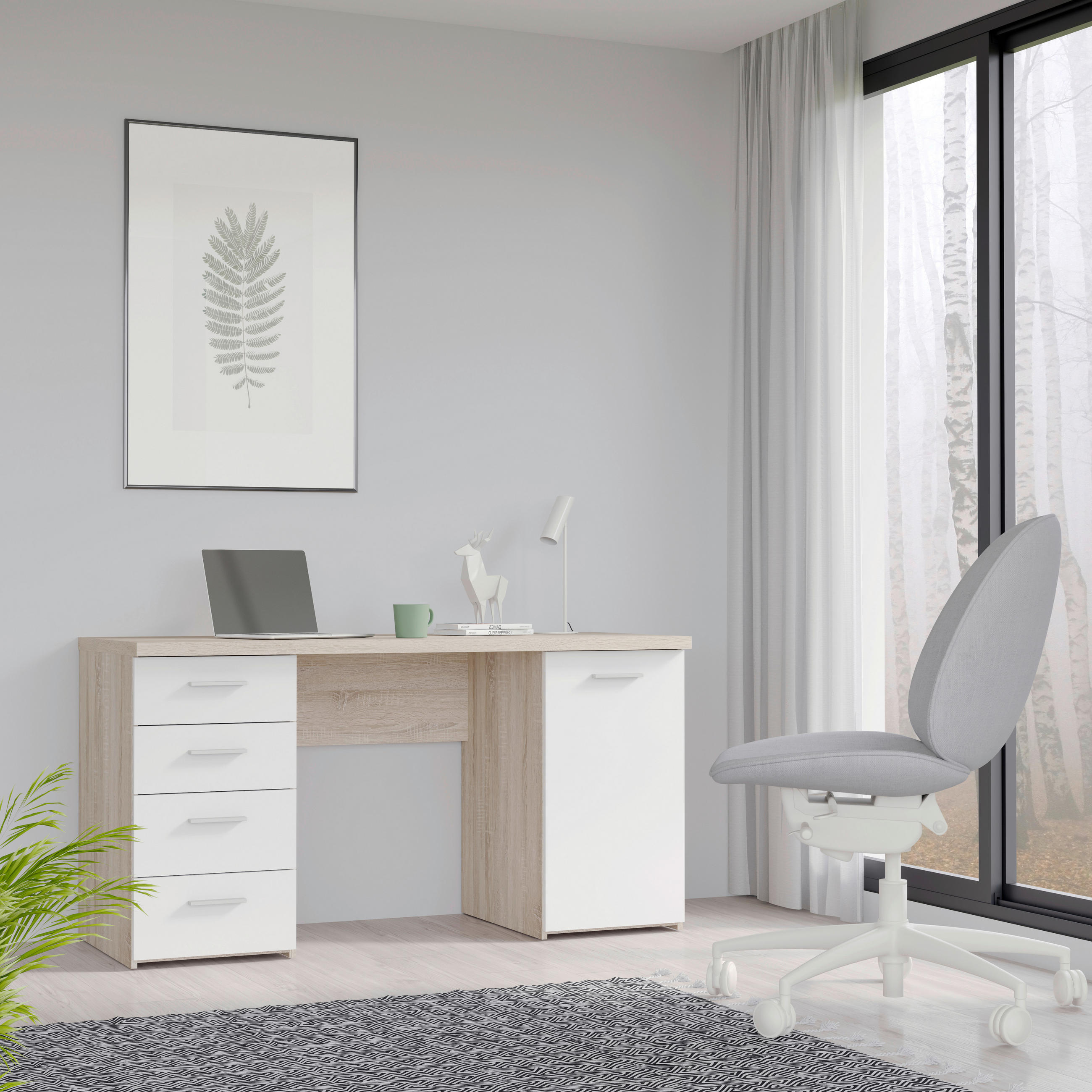 ÍRÓASZTAL 145/76.3/60 cm  - Sonoma tölgy/fekete, Basics, műanyag/faalapú anyag (145/76.3/60cm) - Xora