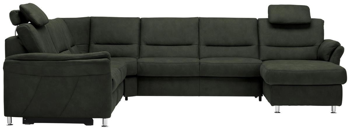 WOHNLANDSCHAFT  in Mikrofaser Dunkelgrün  - Dunkelgrün/Alufarben, KONVENTIONELL, Textil/Metall (262/335/173cm) - Beldomo System