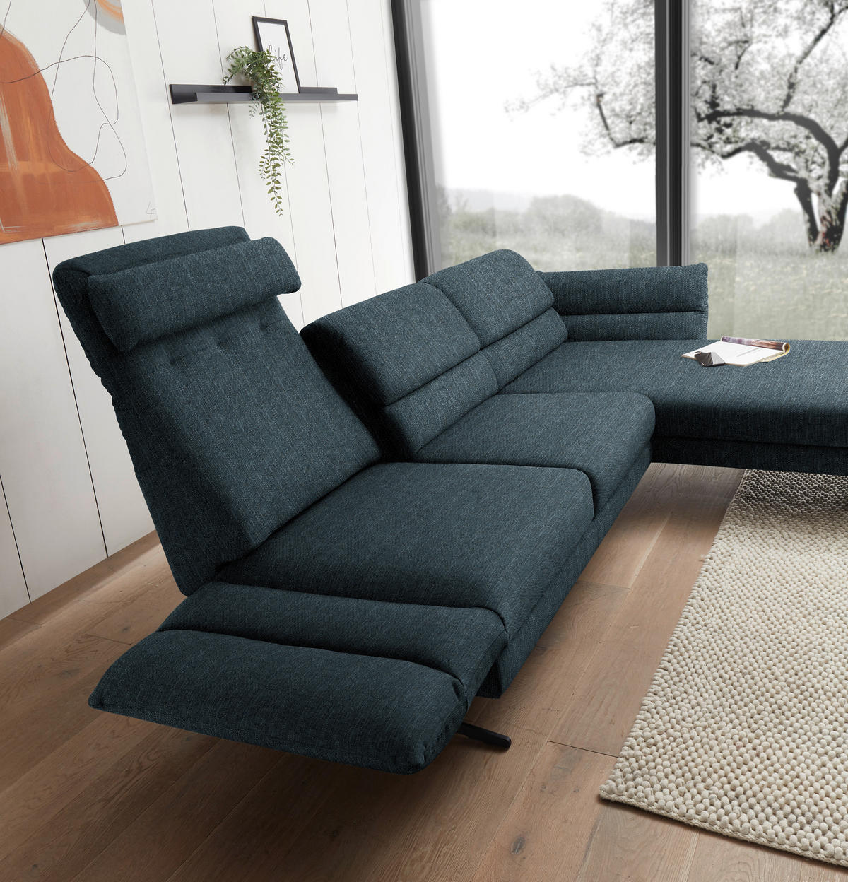ECKSOFA in Flachgewebe Petrol  279-327/176-217 cm  - Petrol/Schwarz, Design, Textil/Metall (279-327/176-217cm) - Dieter Knoll