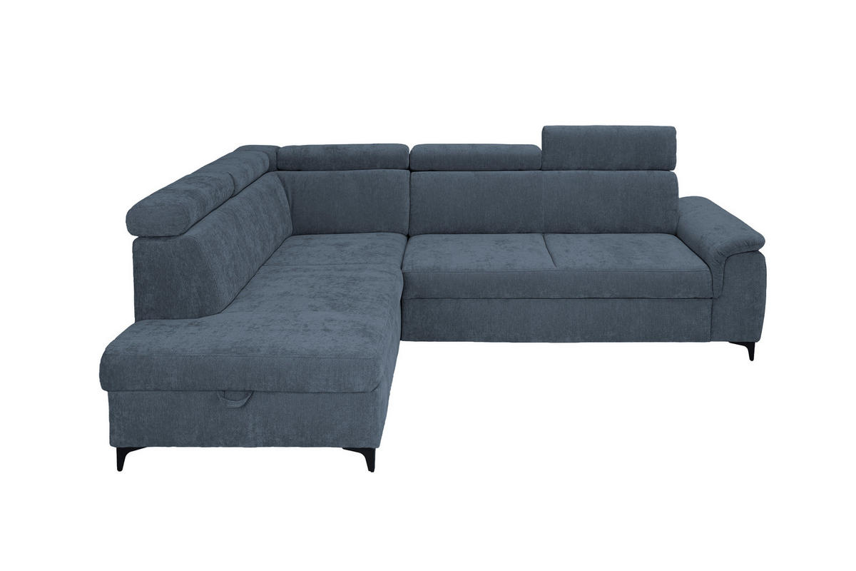 ECKSOFA Dunkelblau Chenille Bettkasten, Schlaffunktion, Rücken echt, Kopfteilverstellung, Liegefläche im Originalstoff  - Schwarz/Dunkelblau, KONVENTIONELL, Textil/Metall (206/265cm) - Carryhome