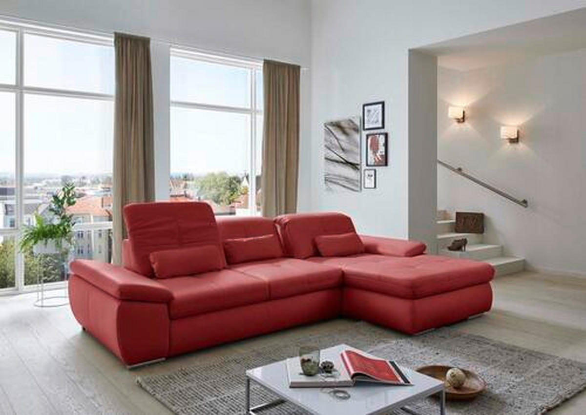 ECKSOFA in Echtleder Rot  - Edelstahlfarben/Rot, Design, Leder/Metall (321/195cm) - Beldomo Speed