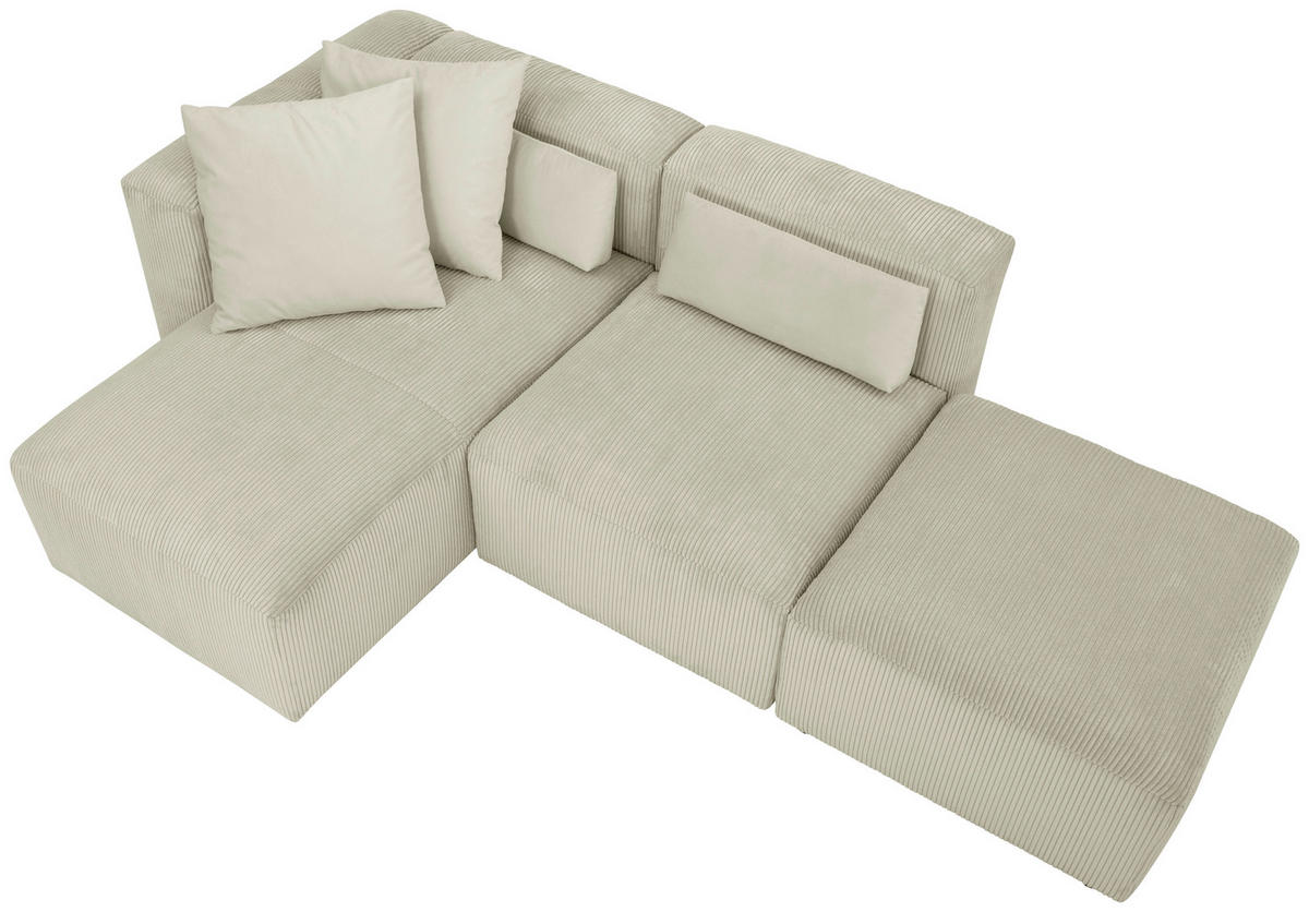 ECKSCHLAFSOFA Creme Cord  - Creme/Schwarz, Design, Kunststoff/Textil (160/250cm) - Max Winzer