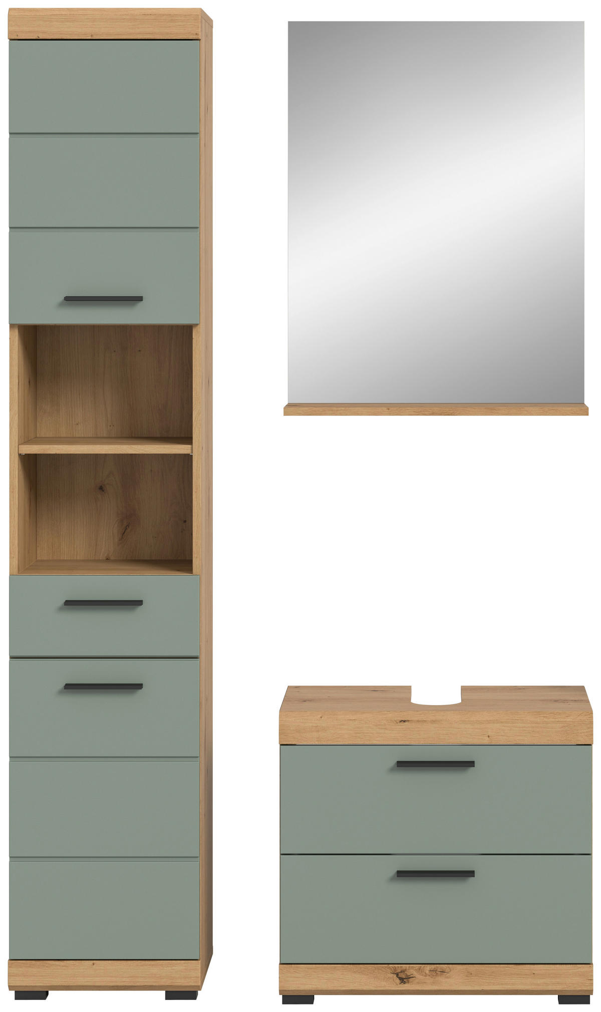 BADEZIMMER 3-teilig  in 97 cm  - Salbeigrün/Schwarz, MODERN, Holzwerkstoff/Kunststoff (97cm) - MID.YOU