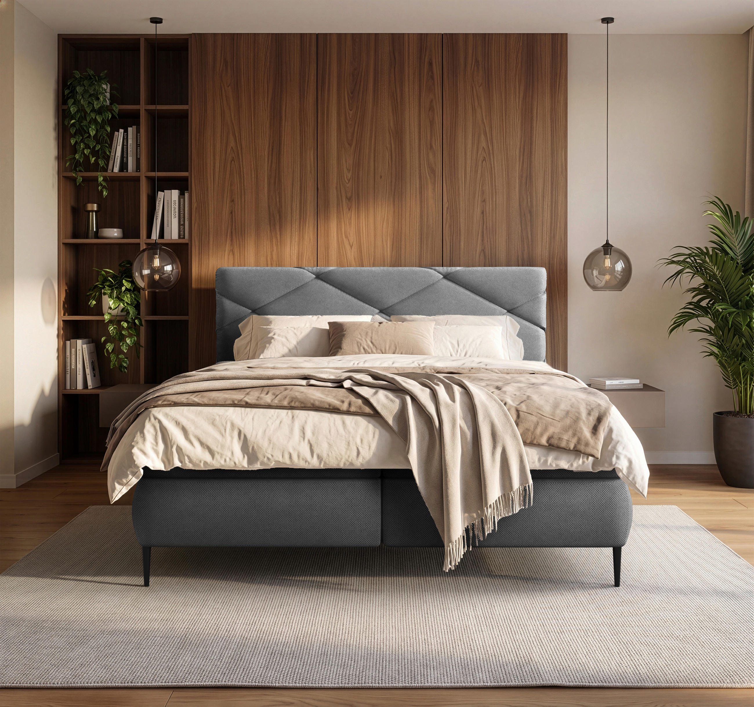 BOXBETT 180/200 cm  Grau  - Schwarz/Grau, Modern, Holz/Holzwerkstoff (180/200cm) - MID.YOU