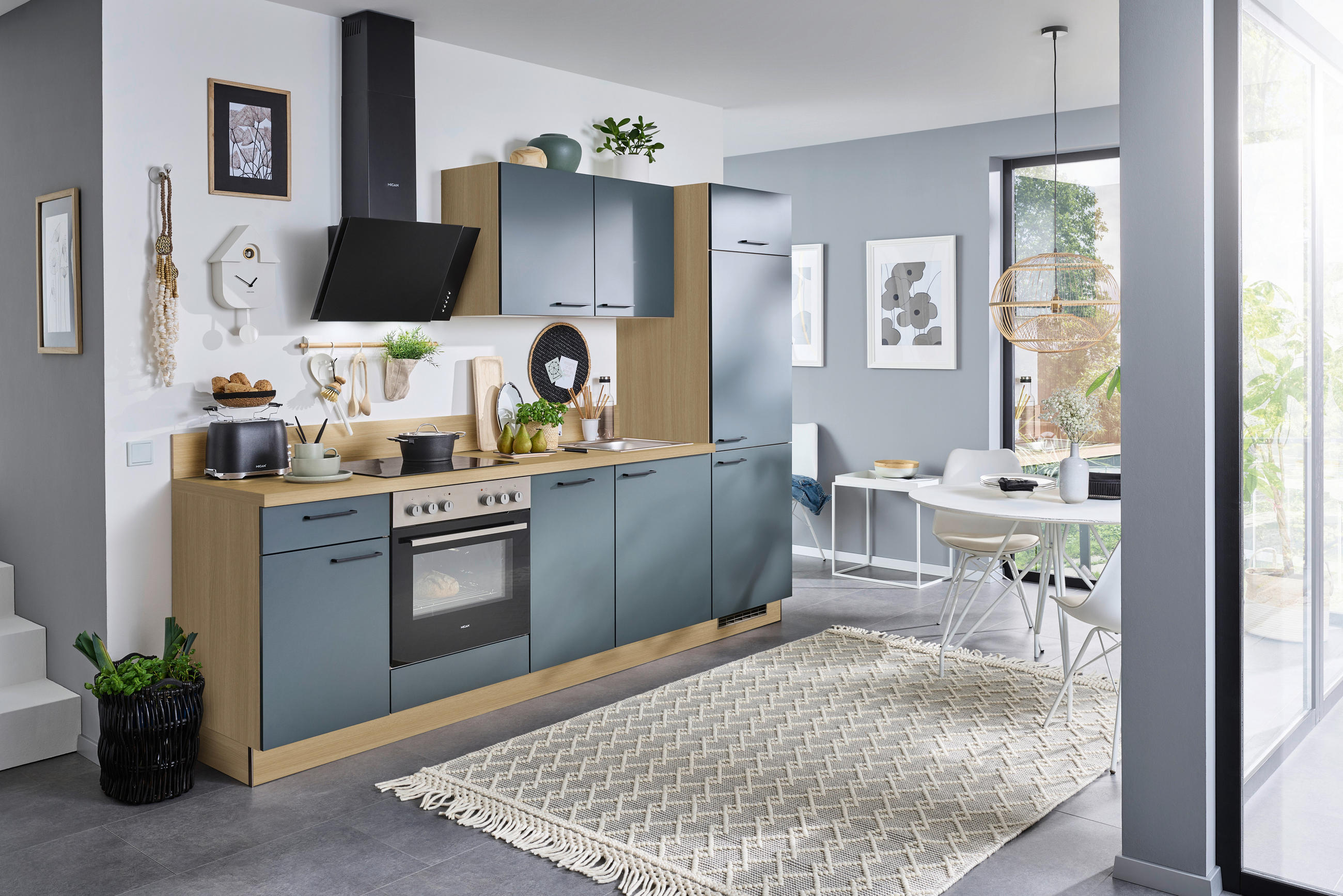 KÜCHENLEERBLOCK 270 cm   in Eichefarben, Dunkelgrün  - Dunkelgrün/Eichefarben, KONVENTIONELL, Holzwerkstoff/Metall (270cm) - Welnova