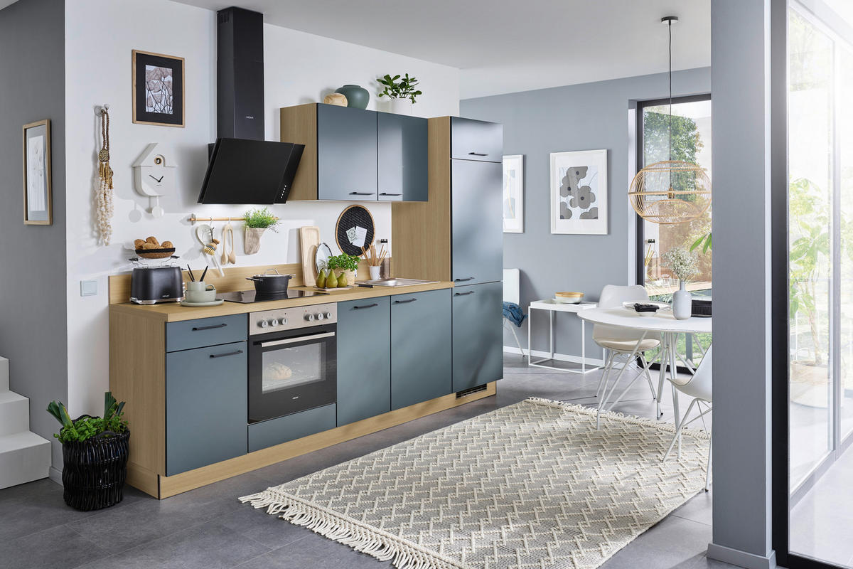 KÜCHENLEERBLOCK 270 cm   in Eichefarben, Dunkelgrün  - Dunkelgrün/Eichefarben, KONVENTIONELL, Holzwerkstoff/Metall (270cm) - Welnova