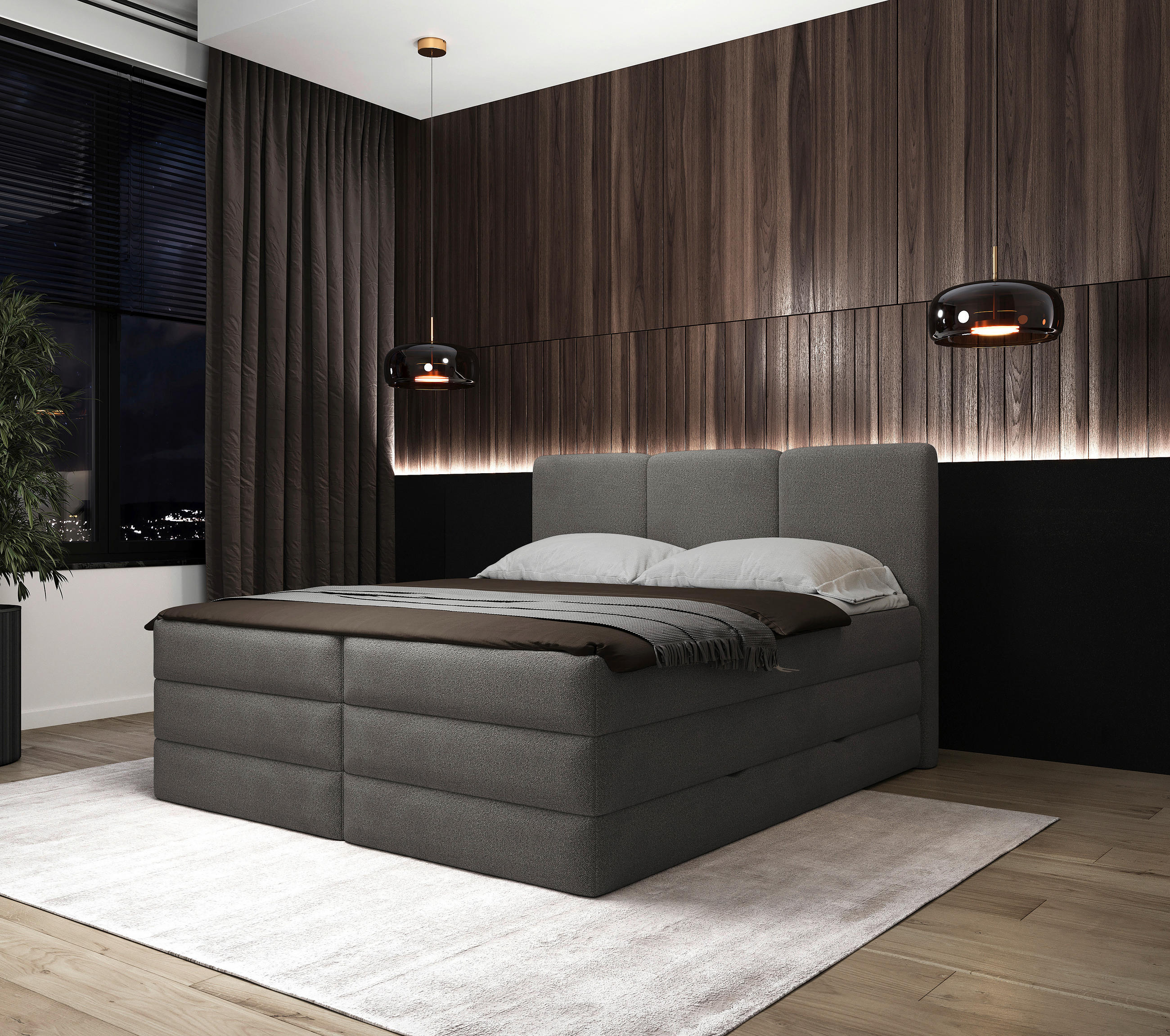 BOXSPRINGBETT 180/200 cm  in Anthrazit  - Anthrazit/Schwarz, MODERN, Holz/Holzwerkstoff (180/200cm) - MID.YOU