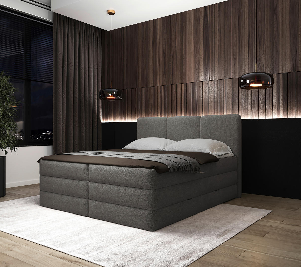 BOXSPRINGBETT 180/200 cm  in Anthrazit  - Anthrazit/Schwarz, MODERN, Holz/Holzwerkstoff (180/200cm) - MID.YOU