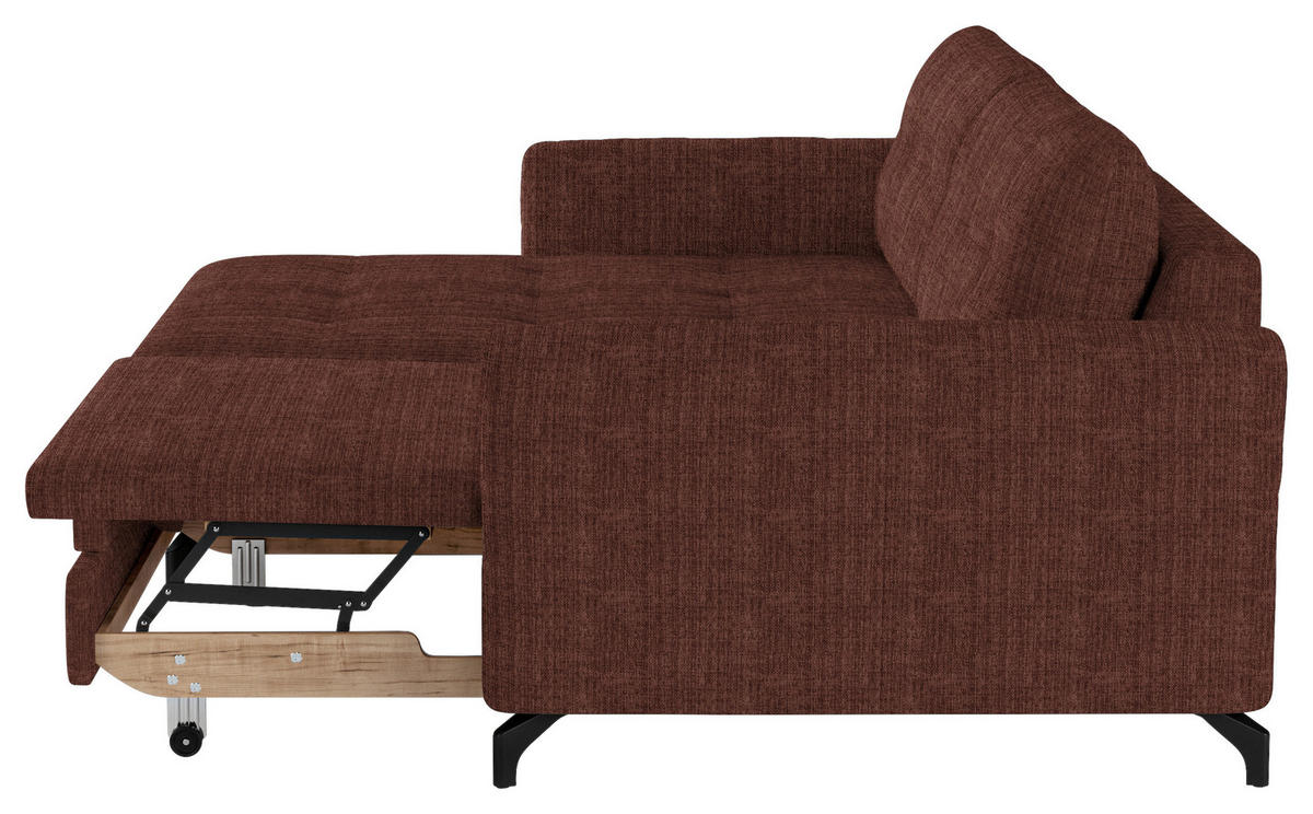 ECKSOFA in Flachgewebe, Leinenoptik Rotbraun  - Rotbraun/Schwarz, Design, Textil/Metall (170/242cm) - Xora