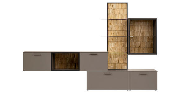 WOHNWAND 285/190,5/42,4 cm  in Braun, Eichefarben  - Schieferfarben/Eichefarben, Design, Glas/Holz (285/190,5/42,4cm) - Moderano