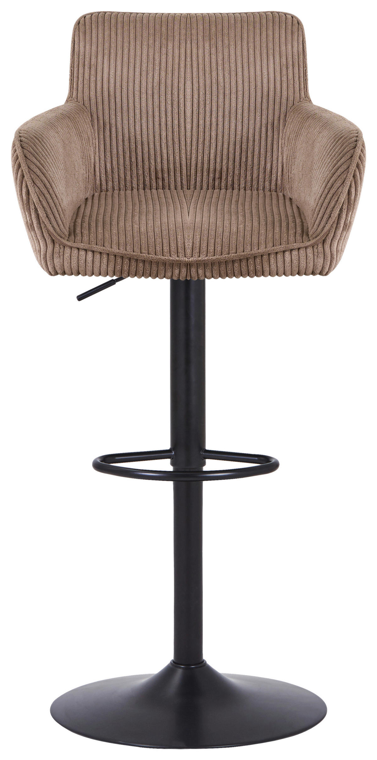 BARHOCKER Cord Schwarz, Hellbraun Eisen Sitzfläche 360° drehbar, inklusive Armlehnen  - Hellbraun/Schwarz, MODERN, Textil/Metall (55/91.5-113/52cm) - Livetastic