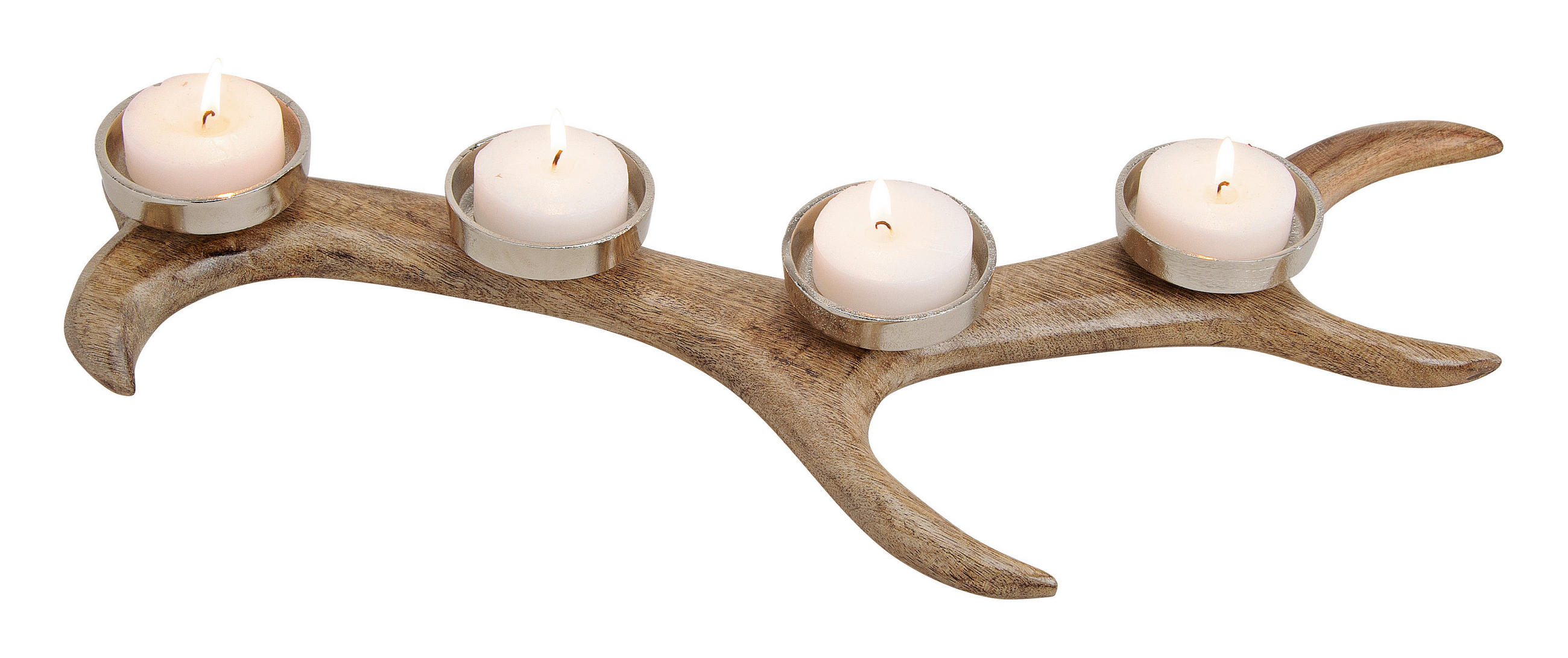 ADVENTSKERZENHALTER - Silberfarben/Braun, Basics, Holz/Metall (57/6/25cm) - X-Mas