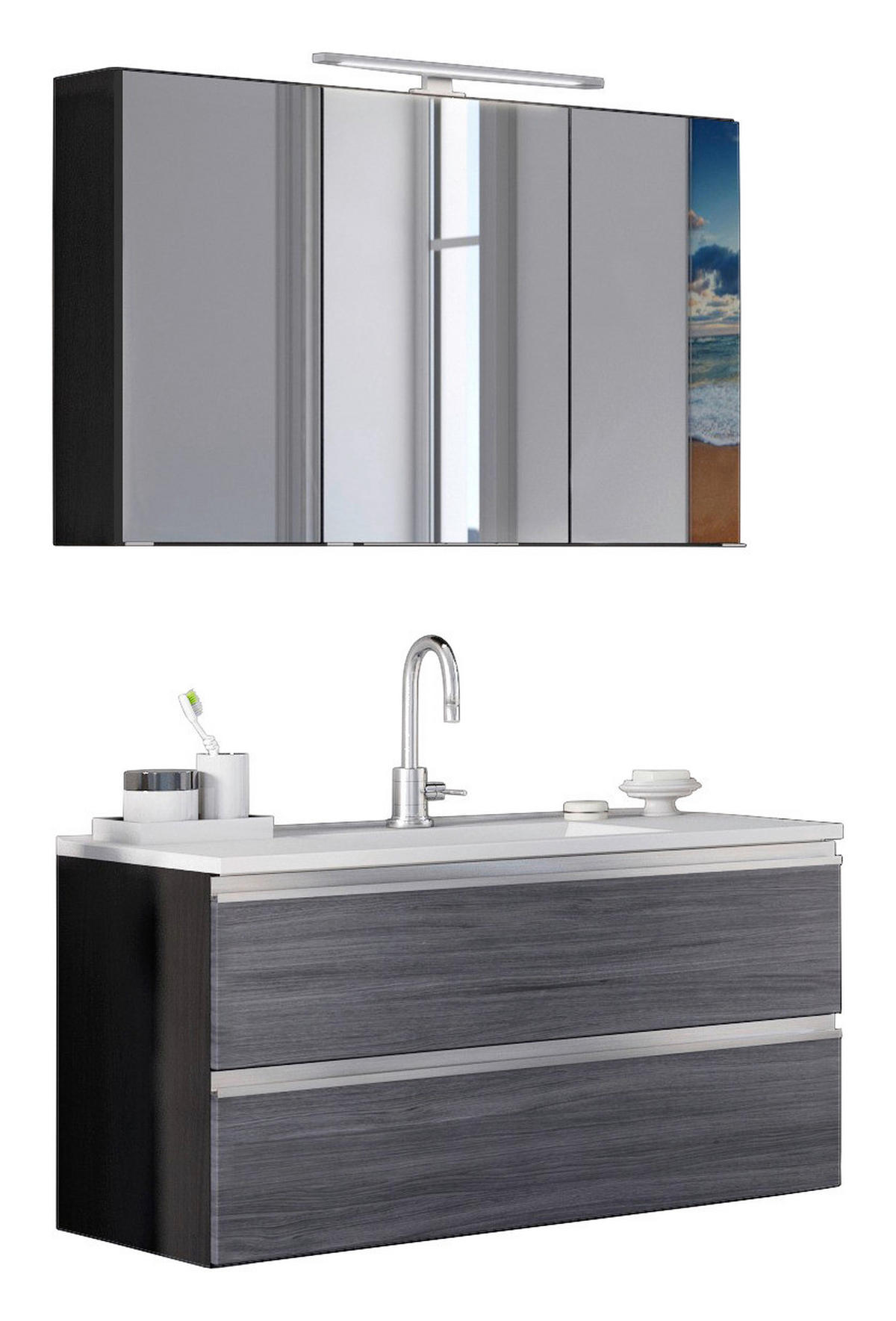BADEZIMMER  in 100 cm  - Weiss/Eichefarben, Basics, Holzwerkstoff/Stein (100cm) - Held