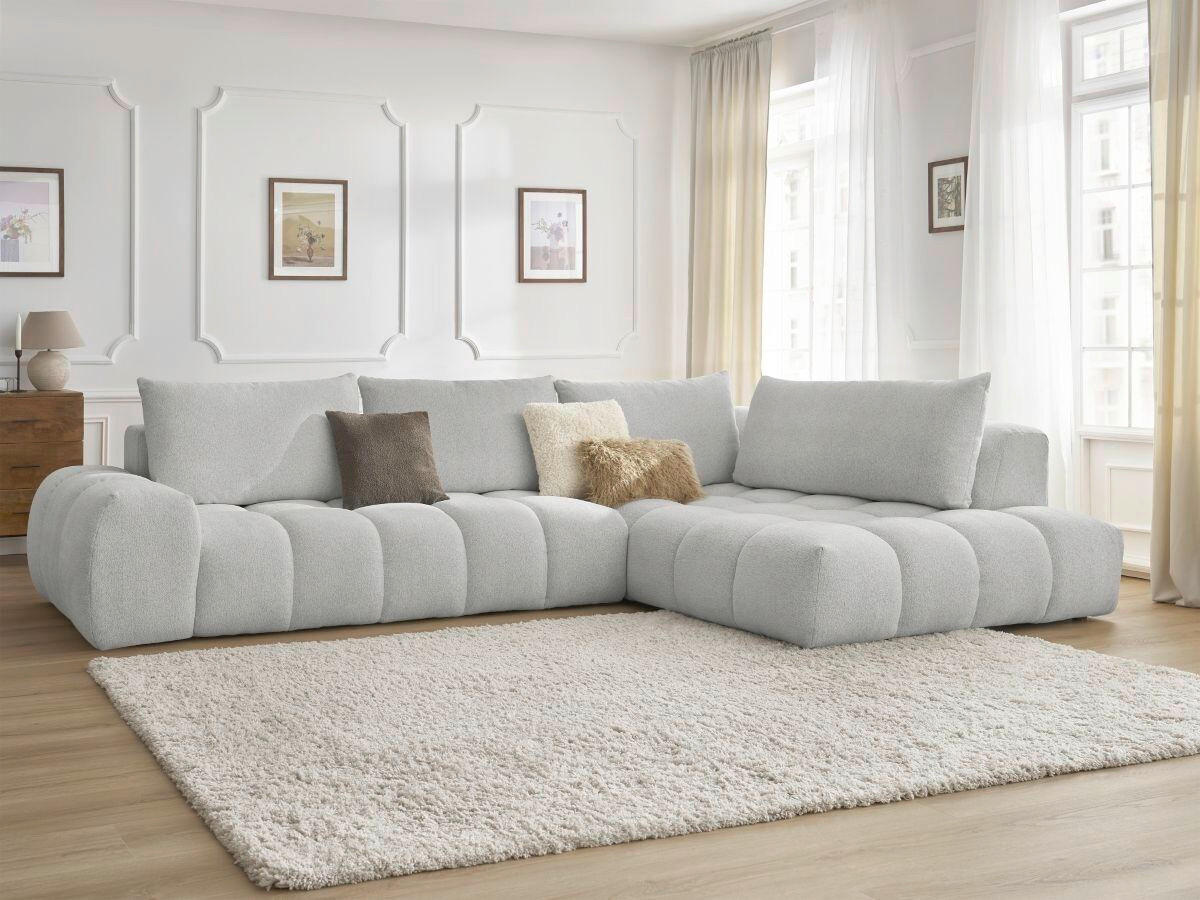 ECKSOFA Ottomane rechts  EVEREST Hellgrau Flachgewebe  - Hellgrau/Schwarz, MODERN, Kunststoff/Textil (352/210cm)