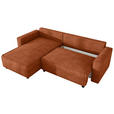ECKSOFA Rostfarben Cord Zierkissen, Rückenkissen, Bettkasten, Schlaffunktion, Rücken echt, Liegefläche im Originalstoff  - Rostfarben/Schwarz, MODERN, Kunststoff/Textil (190/280cm) - Carryhome