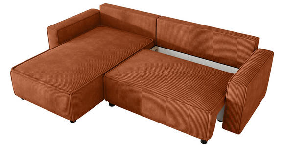 ECKSOFA Rostfarben Cord Zierkissen, Rückenkissen, Bettkasten, Schlaffunktion, Rücken echt, Liegefläche im Originalstoff  - Rostfarben/Schwarz, MODERN, Kunststoff/Textil (190/280cm) - Carryhome