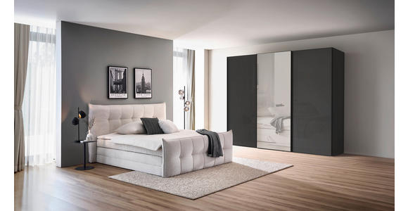 BOXSPRINGBETT 180/200 cm,  in Creme, gepolstertes Kopfteil, Bettkasten, Topper, Matratzen, H2 = mittel  - Creme/Schwarz, Basics, Holzwerkstoff/Kunststoff (180/200cm) - Esposa