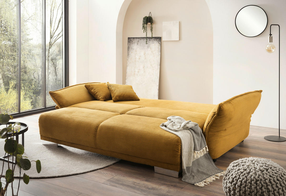 BIGSOFA in Cord Goldfarben  - Chromfarben/Goldfarben, Modern, Kunststoff/Textil (242/71/90/131cm) - Livetastic