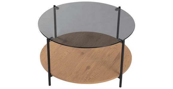 COUCHTISCH in Metall, Glas, Holzwerkstoff 80/80/45 cm  - Eichefarben/Schwarz, Design, Glas/Holzwerkstoff (80/80/45cm) - Carryhome