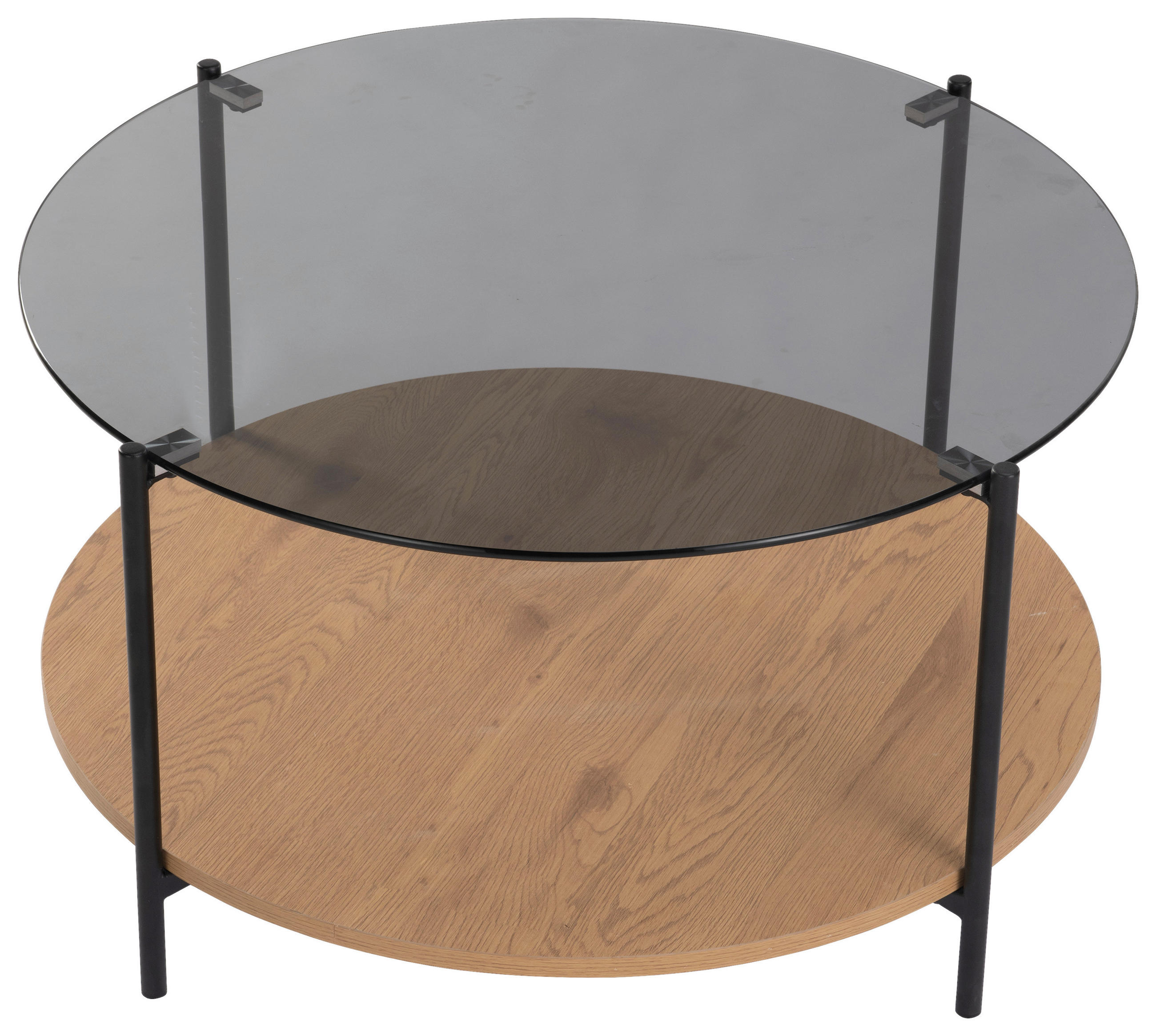 COUCHTISCH ESG 80/80/45 cm rund Grau, Eichefarben  - Eichefarben/Schwarz, Design, Glas/Holzwerkstoff (80/80/45cm) - Carryhome