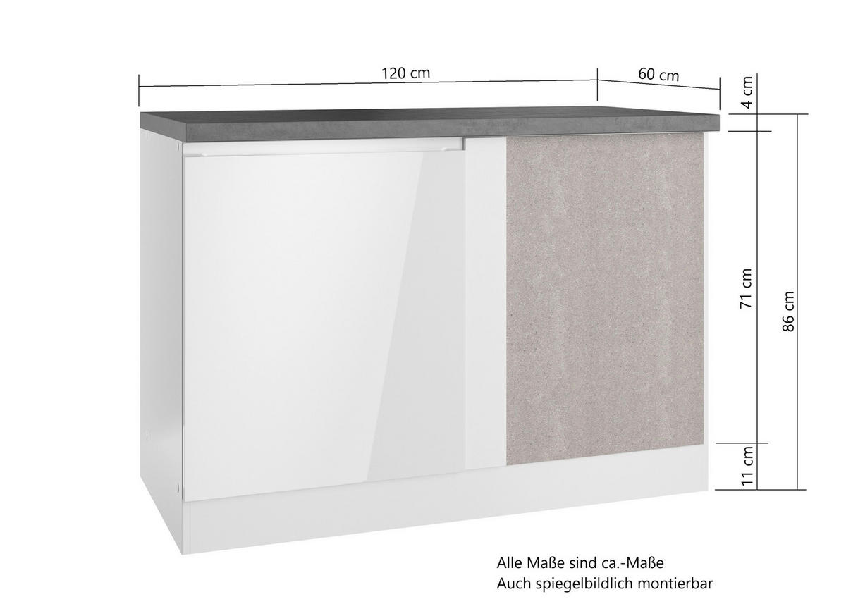 ECKUNTERSCHRANK 120/86/60 cm  in Weiß, Eiche Wotan, Weiß Hochglanz  - Weiß Hochglanz/Eiche Wotan, LIFESTYLE, Holzwerkstoff (120/86/60cm) - Held