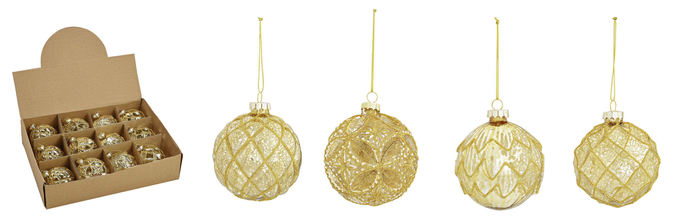 CHRISTBAUMKUGEL-SET 8 cm 12-teilig - Goldfarben, Trend, Glas (8cm) - X-Mas