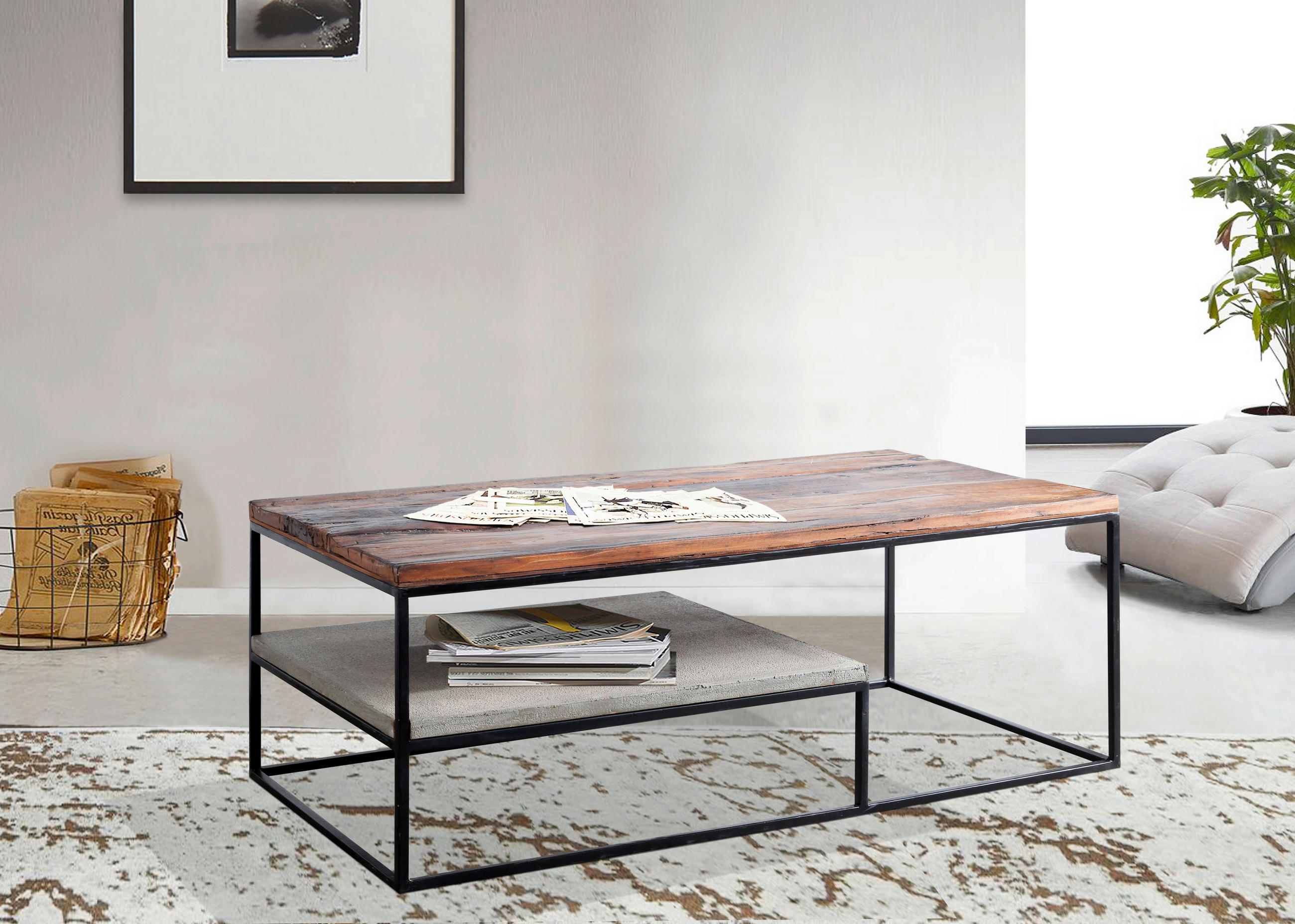 COUCHTISCH Akazie, Recyclingholz massiv 120/60/45 cm rechteckig Grau, Hellbraun  - Hellbraun/Schwarz, Design, Holz/Stein (120/60/45cm) - Carryhome