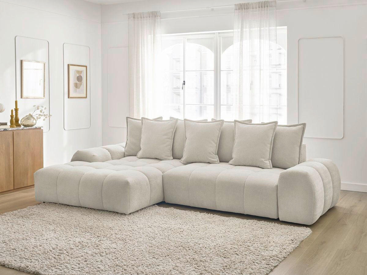 ECKSCHLAFSOFA EVEREST  mit Rücken echt, Armteil links, Armteil rechts Struktur Beige  - Beige/Schwarz, MODERN, Kunststoff/Textil (318/180cm) - Livetastic