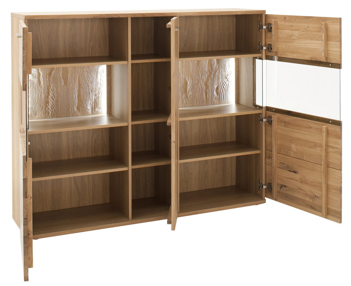 HIGHBOARD  in 150/121/37 cm  - Eichefarben/Schwarz, Design, Glas/Holz (150/121/37cm) - Livetastic