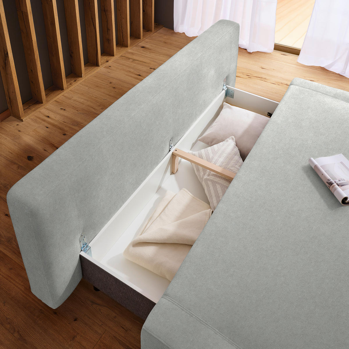 SCHLAFSOFA in Textil Hellgrau  - Hellgrau/Naturfarben, Design, Holz/Textil (211/88/102cm) - Niels Andersson