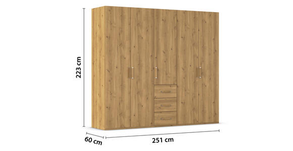 DREHTÜRENSCHRANK in Eichefarben - Eichefarben, Design, Holzwerkstoff/Kunststoff (251/223/60cm) - Novel
